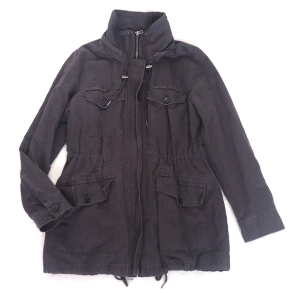 Ann Taylor LOFT Linen Blend Grey Cargo /Utility Style Women's long Sleeve Coat M - Picture 9 of 10